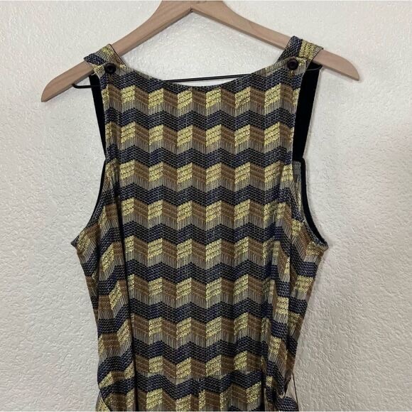 Ace & Jig Jumpsuit Metallic Jacquard Wide Leg Gold Belted Sleeveless Size L - Picture 6 of 14